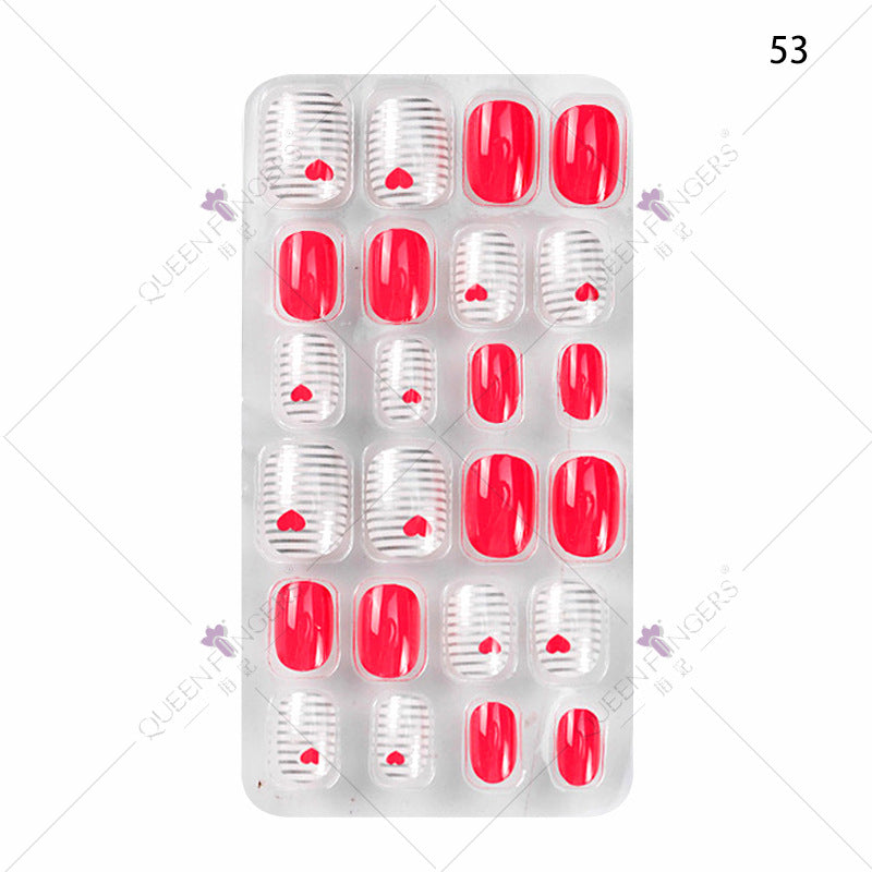 Manicure children's finished nail pieces 24 pieces of adhesive Christmas cartoon bagged wearable color nail pieces nail stickers