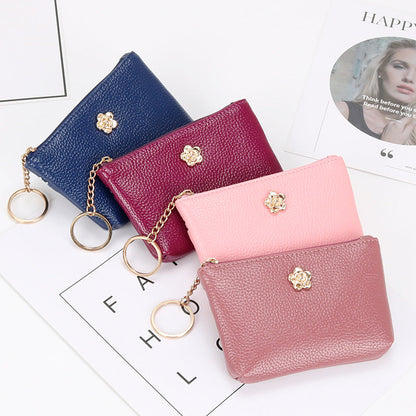 Genuine leather texture short coin purse ultra-thin women's card holder Korean style mini small wallet soft leather key bag zipper bag 