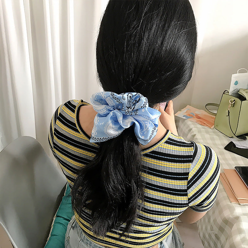 Large intestine hair band hair rope girl European and American simple hair flower imitation silk printing cashew pattern ponytail fat intestine hair band