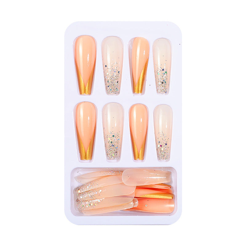 Manicure European and American wearable long ballet nails with diamond gradient color finished wearable nail pieces fake nail patches