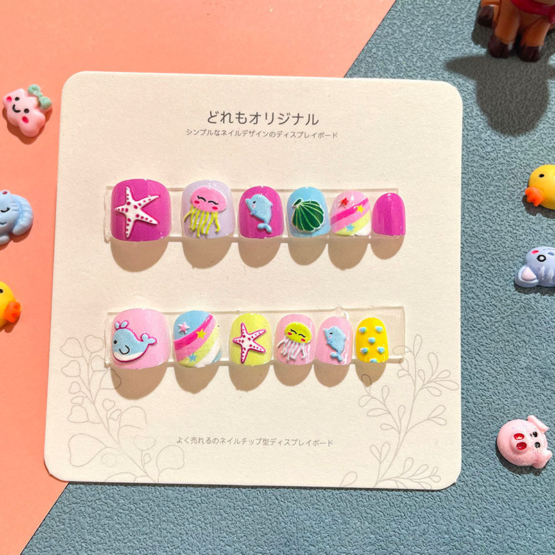 Children's nail stickers girls wear nails self-adhesive nail stickers cartoon cute princess false nail pieces embossed nail pieces