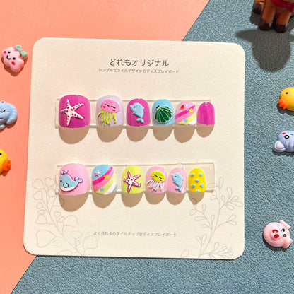 Children's nail stickers girls wear nails self-adhesive nail stickers cartoon cute princess false nail pieces embossed nail pieces