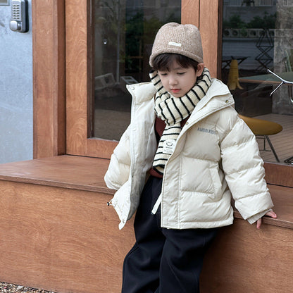 New national standard Aimo Beibei 2023 winter children's 90 white duck down hooded down jacket baby embroidery warm bread coat