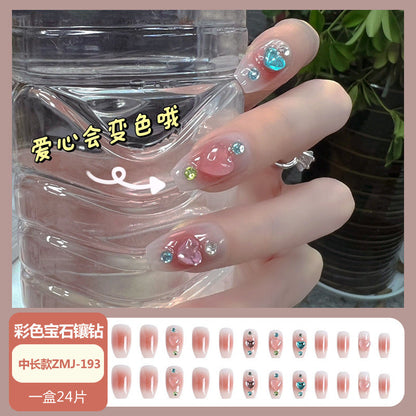 Wearable nail tips wholesale medium and long ice transparent oolong gradient peach nail art finished nail stickers false nails