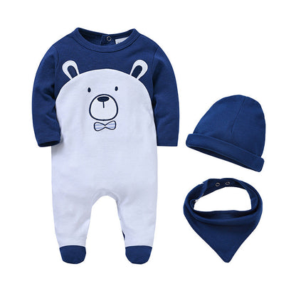 European and American jumpsuit 3-piece set pure cotton foot-wrapped newborn clothes long-sleeved pajamas children's clothing crawling clothes factory Amazon