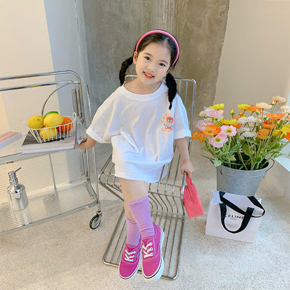 2024 summer new style girls cartoon bear short-sleeved printed skirt small children's stylish dress girls skirt season