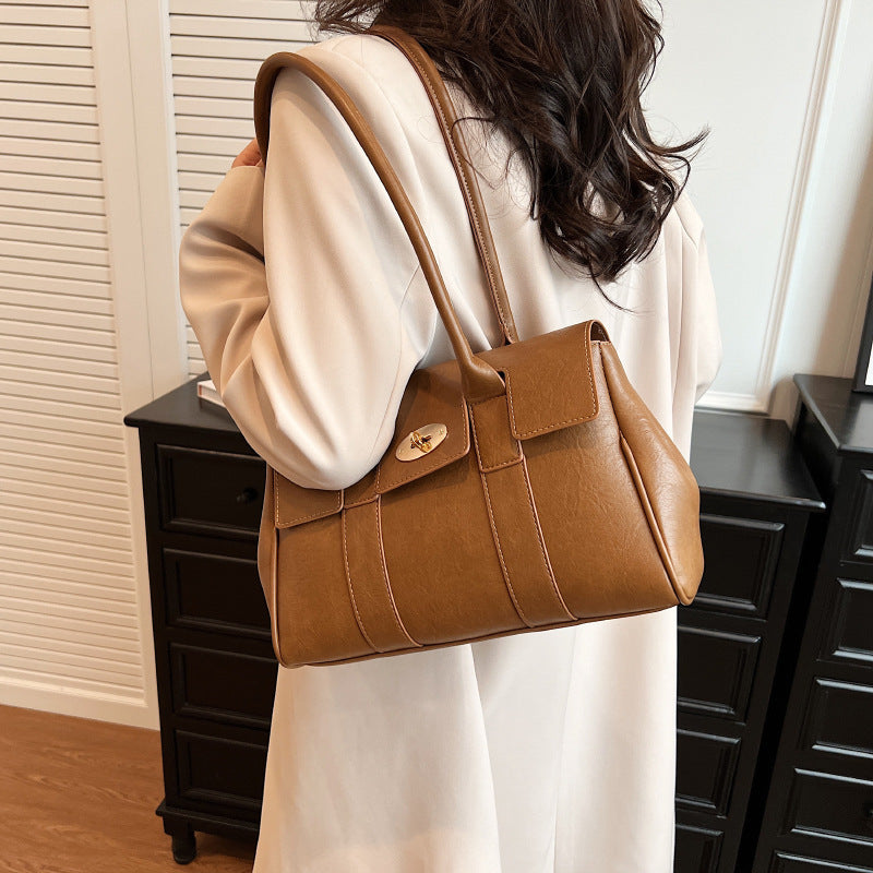 Cross-border retro bag women's 2024 autumn and winter new commuting shoulder tote bag casual simple handbag 