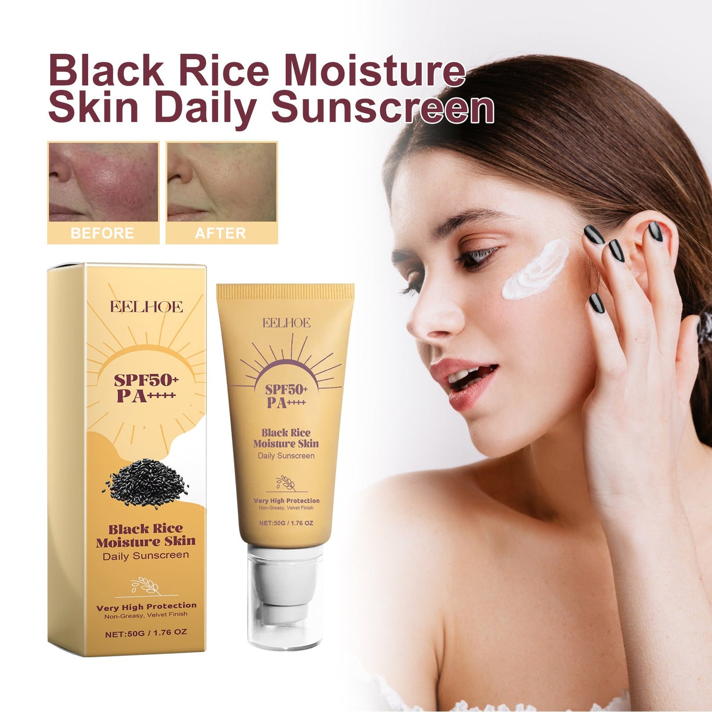 EELHOE black rice moisturizing protective cream isolates ultraviolet rays, moisturizes, refreshes, brightens and protects 