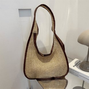 Retro woven tote bag 2024 early autumn new style trend simple texture hand-held shoulder bag beach bag female bag 