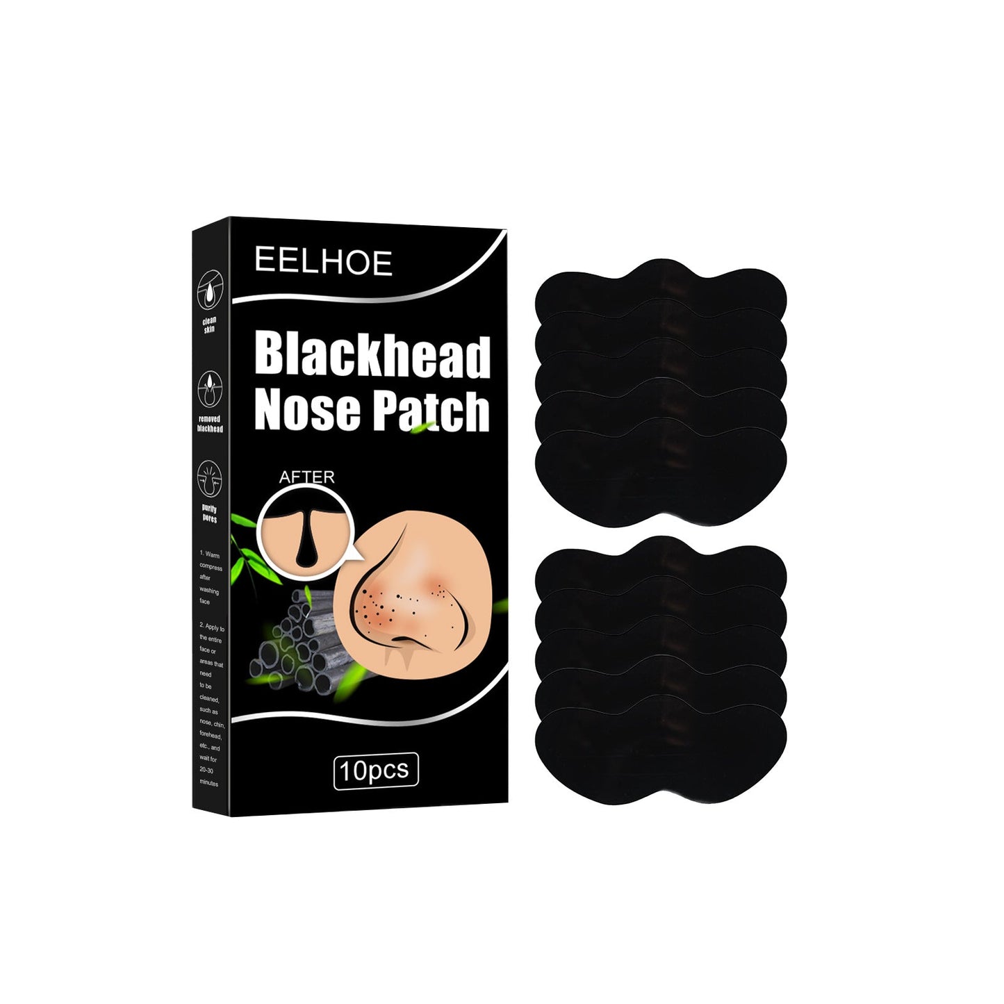 Black pig nose patch bamboo charcoal blackhead removal nose mask nose patch acne removal set box blackhead removal tear off nose mask patch 