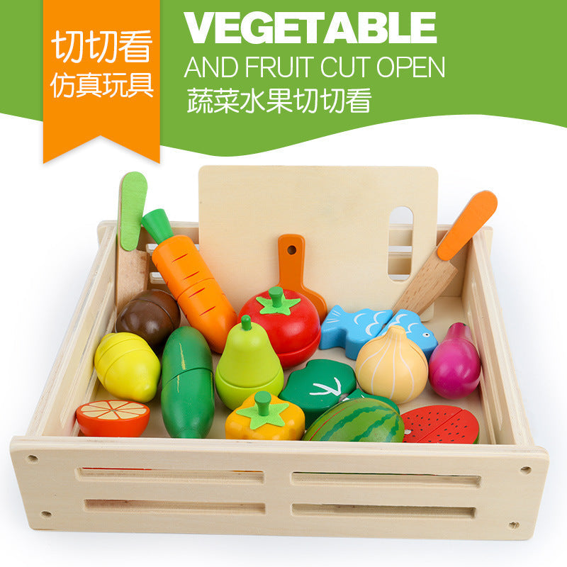 Children's wooden fun early education kitchen simulation house magnetic fruit and vegetable cutting fun baby educational toys