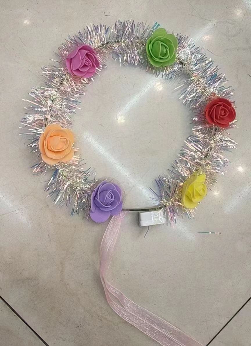 Luminous gold flower garland fairy feather headband Internet celebrity night market push flash headdress scan code gift wholesale