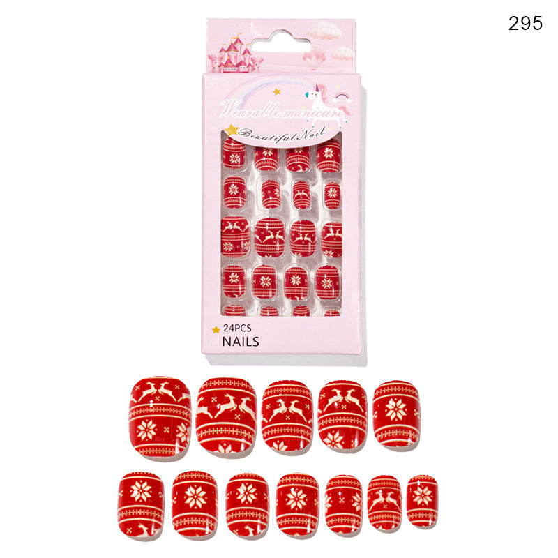 Christmas children's nail tips short wearable nail tips finished cute nail art children's nail art fake nail tips