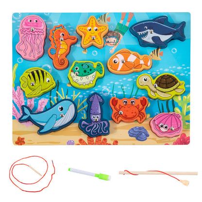 Children's wooden double-sided multifunctional pairing board threading rope drawing board children's fishing string jewelry educational toys