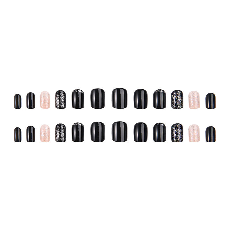 Manicure wearable nails wholesale short black flash nail patches finished detachable wearable false nails