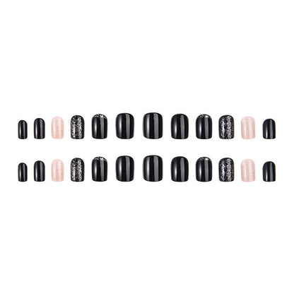 Manicure wearable nails wholesale short black flash nail patches finished detachable wearable false nails