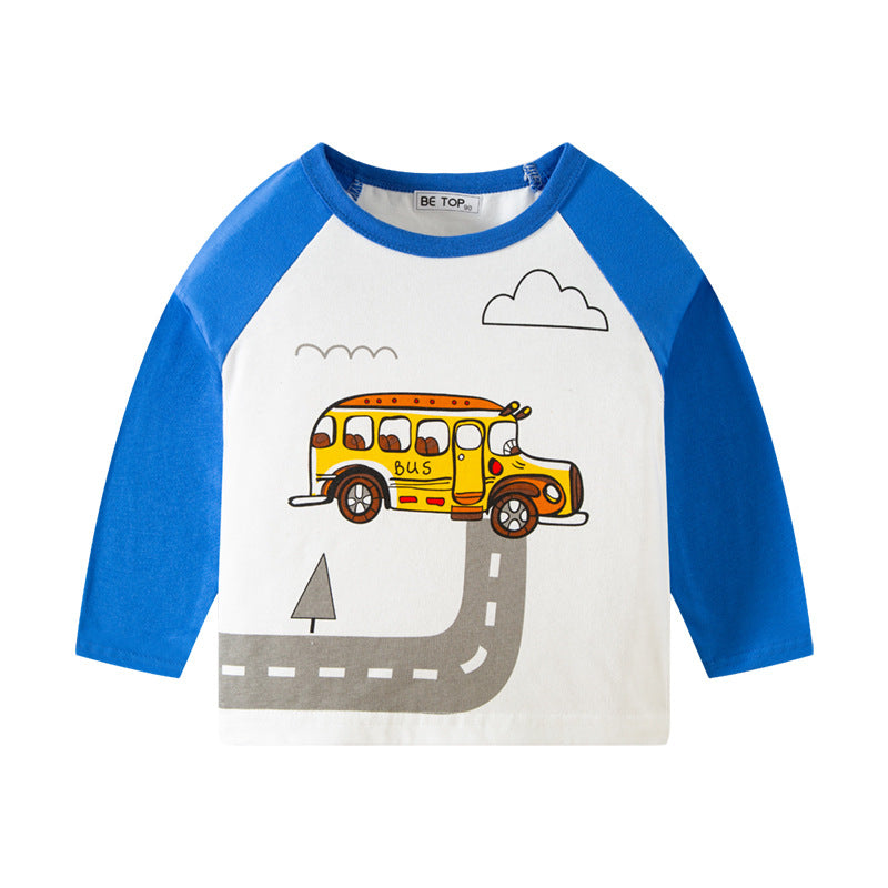 Korean children's clothing children's new autumn cartoon car pattern T-shirt boy's pure cotton sweater pullover bottoming shirt