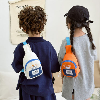 New style children's chest bag fashion contrast color crossbody bag cartoon cute print shoulder bag light travel boy and girl bag