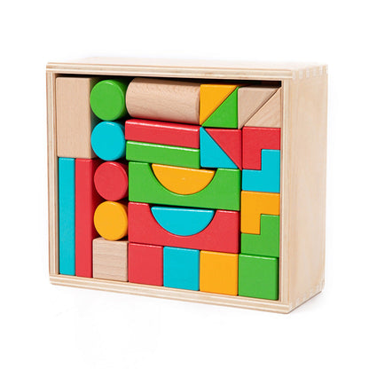 Children's wooden creative construction stacking early education 50 beech wood large particles geometric assembly building blocks educational toys