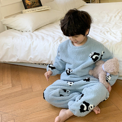 [Clearance Sale] Children's 2023 Winter Warm Home Clothes Boys and Girls Comfortable Cotton Velvet Cute Cartoon Pajamas Set