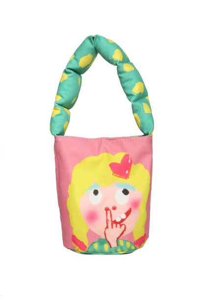 Funny shoulder bag for women, padded shoulder strap, underarm bag, bucket bag, hand-held printed cartoon graffiti, versatile bag