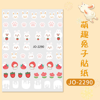 Wear nail art stickers Xiaohongshu New Year bunny cute cartoon nail stickers durable waterproof factory wholesale