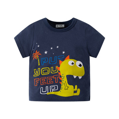 2024 new children's half-sleeved cartoon dinosaur pure cotton boy short-sleeved T-shirt baby children's clothing wholesale one piece