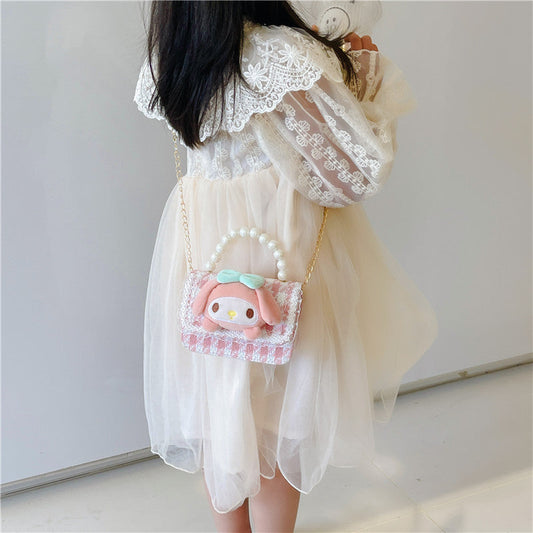 Cute children's small square bag fashionable pearl handbag trendy versatile chain crossbody bag girl's coin shoulder bag