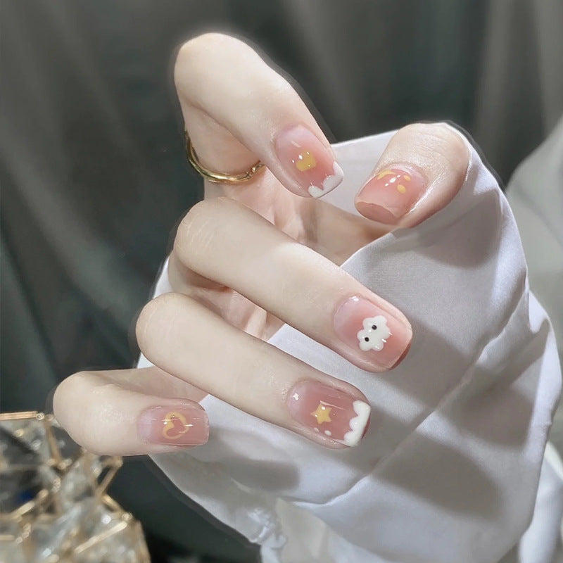 Wearable nail art nail tips Xiaohongshu hot sale nude blush cute student nail stickers finished product detachable