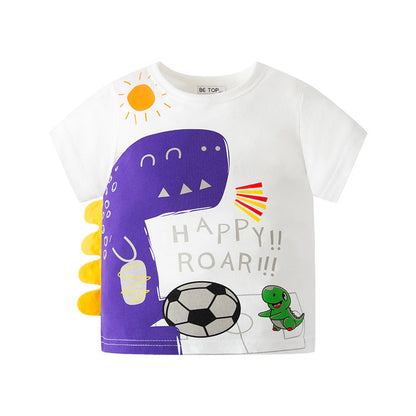 Summer new children's cartoon dinosaur short-sleeved T-shirt INS pure cotton sweater boy tops manufacturers children's clothing wholesale