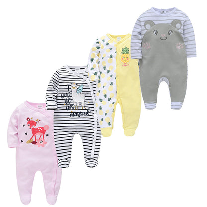 Newborn jumpsuit clothing four-piece set infant and toddler long-sleeved foreign trade boy jumpsuit crawling clothes cross-border wholesale 