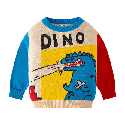 be top children's clothing children's autumn and winter Korean version new baby warm dinosaur sweater boy round neck knitted top