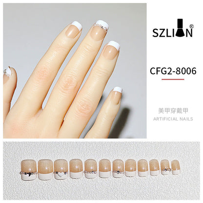 Cross-border special wearable nail tips wholesale French simple ice transparent nail art finished product detachable nail stickers