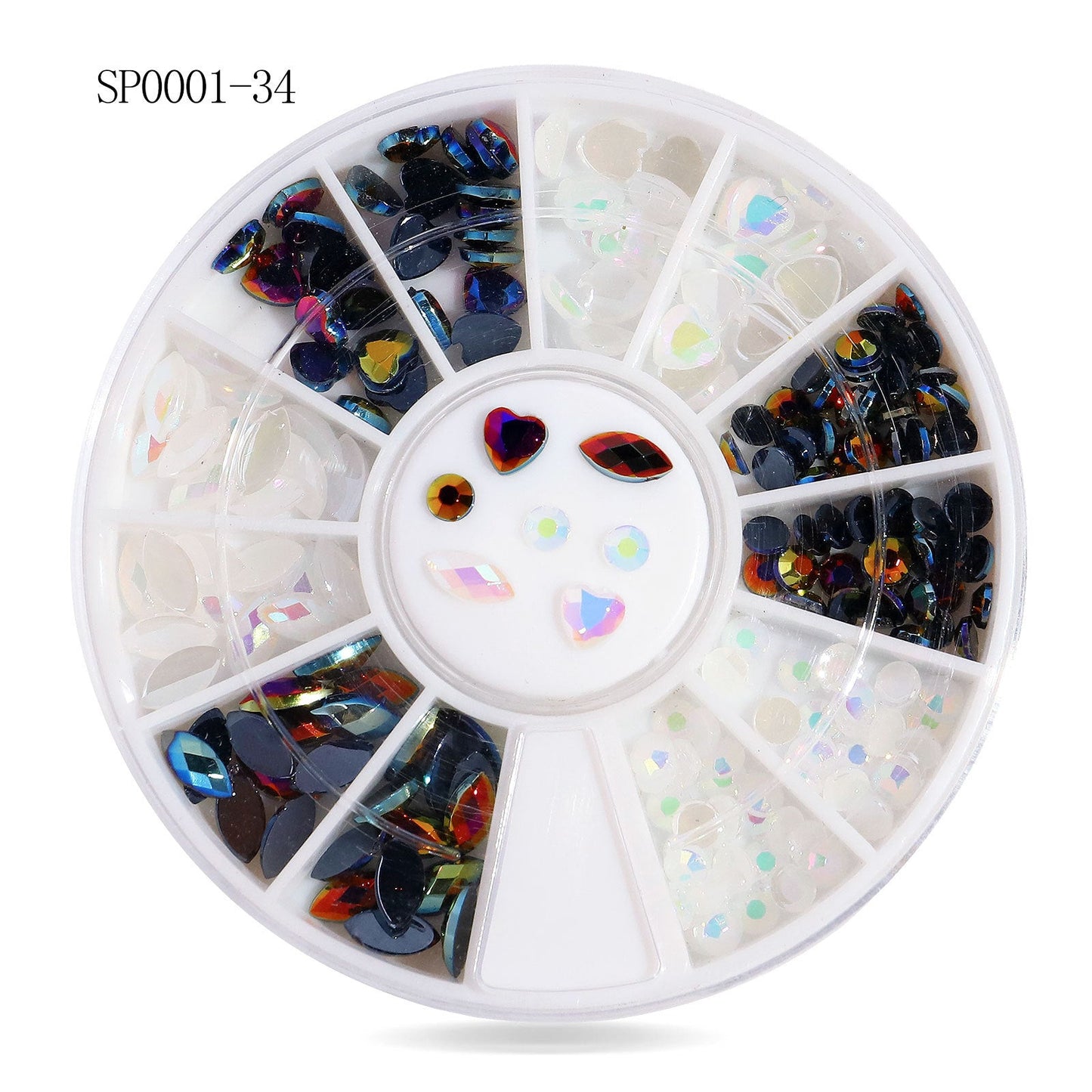 Cross-border nail art accessories nail flat bottom fantasy alloy diamond special-shaped white AB rhinestone accessories 12 grid turntable wholesale