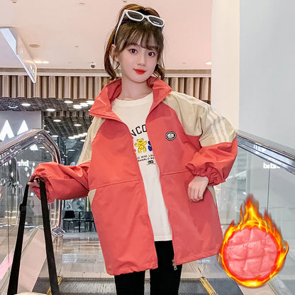 Girls 2024 winter new style quilted thickened jacket mountaineering clothing sports stitching outdoor warm fat wide