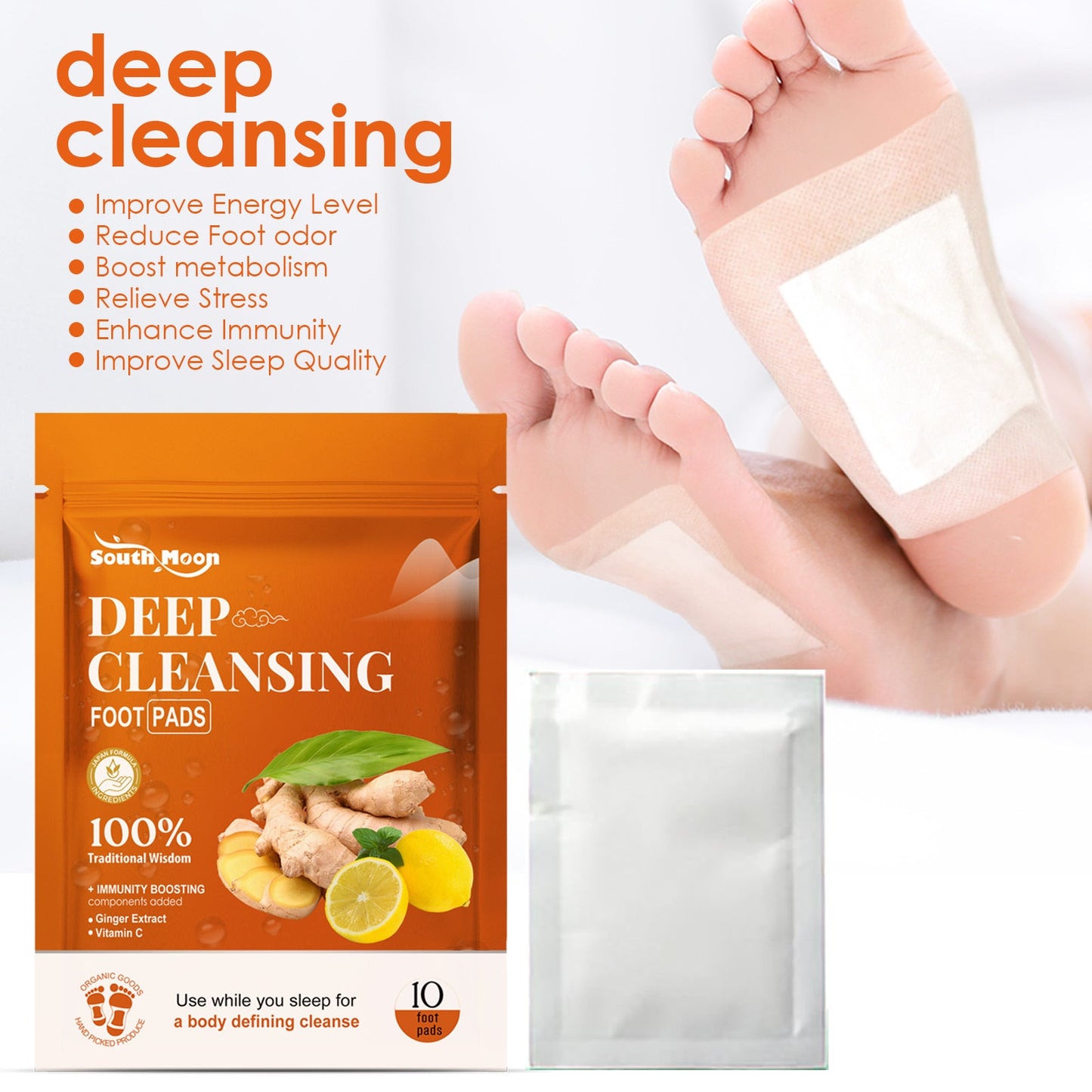 South Moon Ginger Cleansing Foot Patch ជួយបន្ធូរអារម្មណ៍ និងធ្វើអោយគុណភាពនៃការគេងលក់ស្រួល 