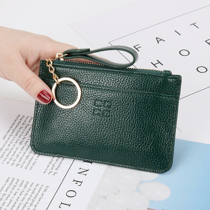 Genuine leather coin purse women's mini soft leather handbag new driving card holder ultra-thin coin zipper bag key bag 