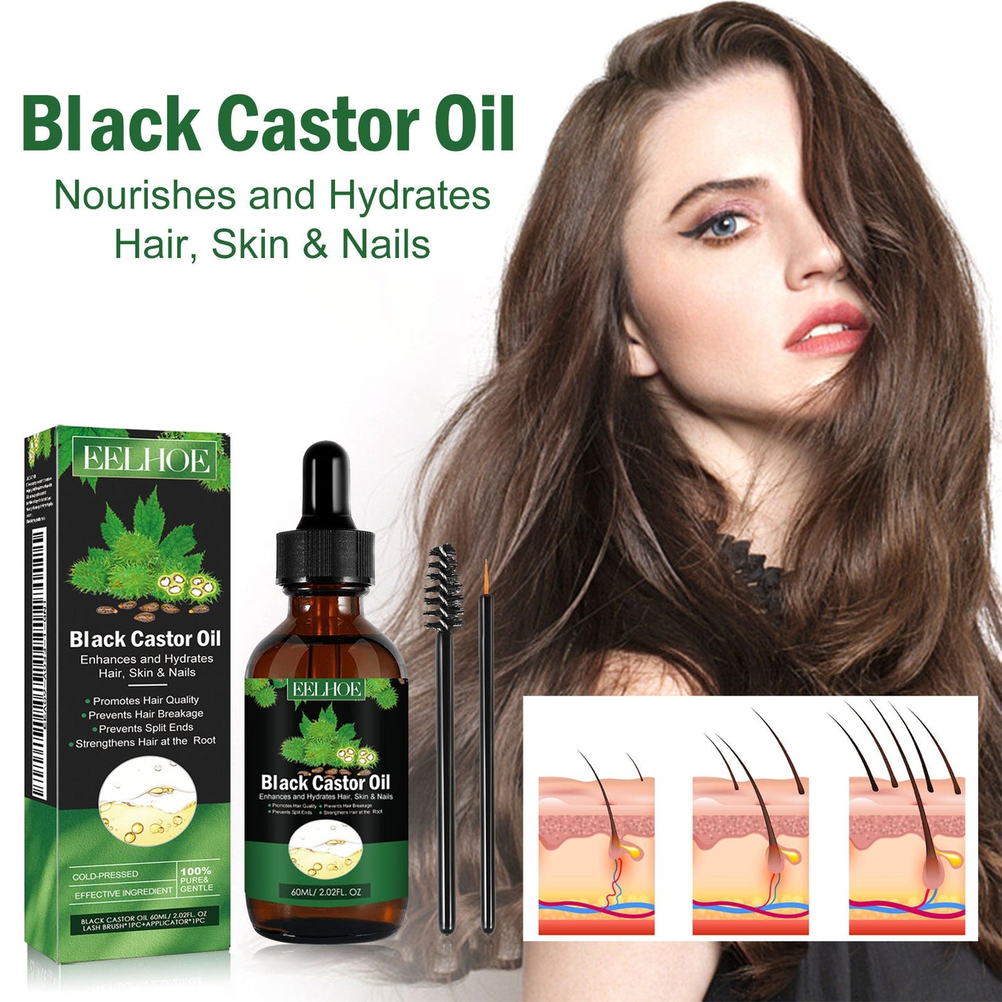 EELHOE castor oil hair thickening liquid hair anti-loss tough hair thickening scalp massage nutrition care liquid 