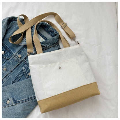 2024 autumn new simple casual style canvas large capacity tote bag student fashion shoulder messenger bag women's bag 