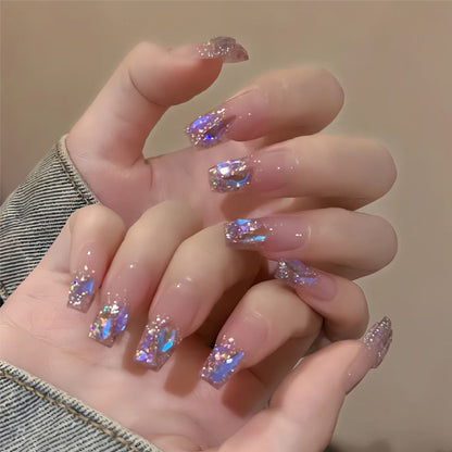 Hand-made nail art wholesale short ice-transparent star diamond chain nail stickers nail stickers finished white glitter nail stickers