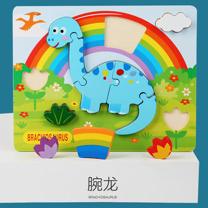 Wooden early education cognitive children's educational toys building blocks dinosaur animal shape matching 3d three-dimensional puzzle wholesale