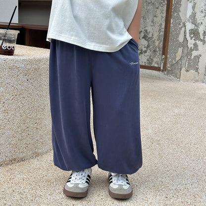 Amo Beibei children's pants children's 2024 summer cool stretch trousers boys and girls baby letter leg anti-mosquito pants