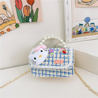 Cartoon cute children's handbag fashionable contrast color girl chain shoulder bag fashionable doll crossbody bag small square bag