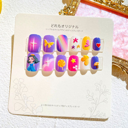 Children's nail stickers girls wear nails self-adhesive nail stickers cartoon cute princess false nail pieces embossed nail pieces