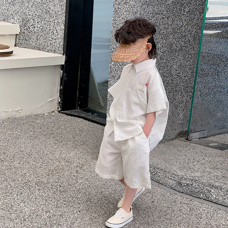 Children's summer clothing children's short-sleeved suit summer style 2024 new boys' summer shirt shorts casual two-piece suit trendy