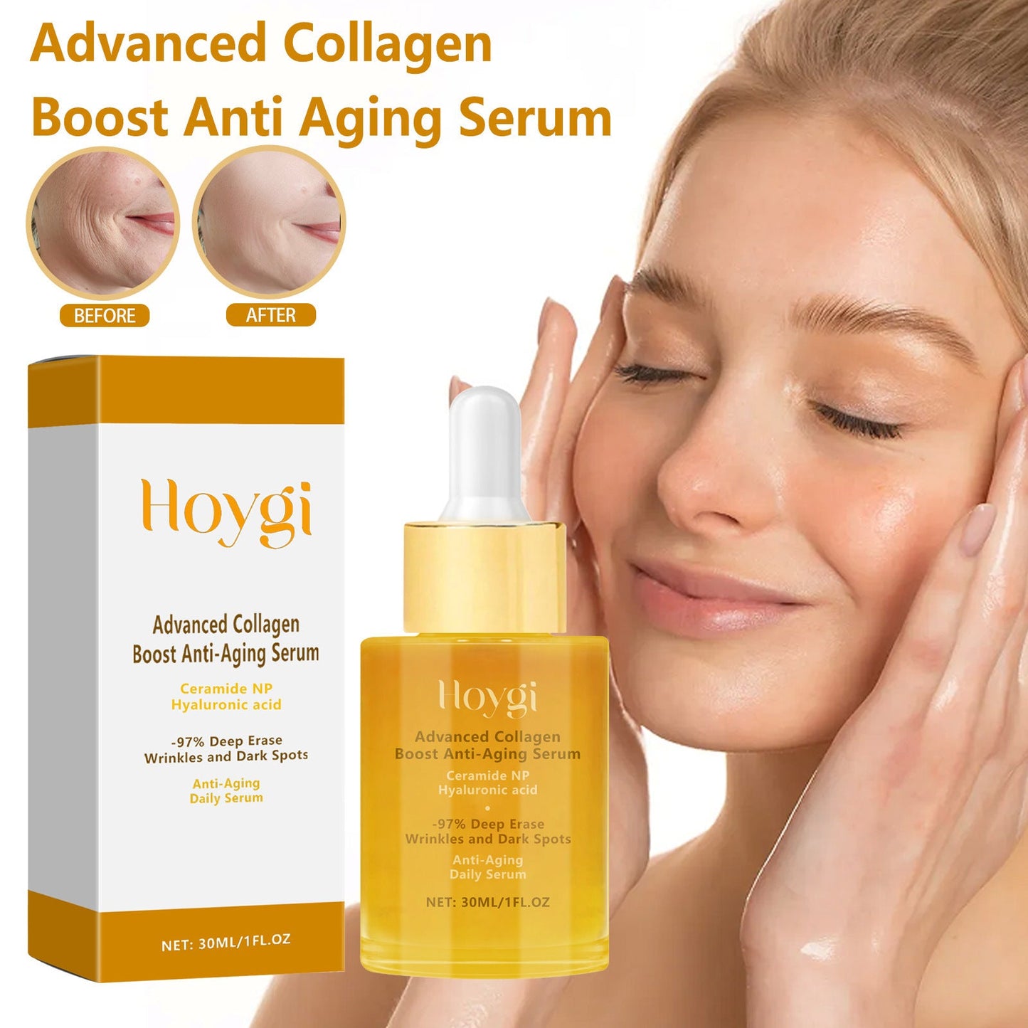 Hoygi Collagen Essence Anti-Wrinkle Essence ផ្តល់សំណើម ផ្តល់សំណើម កាត់បន្ថយស្នាមជ្រួញ បន្តឹងស្បែកមុខ និងធ្វើអោយស្បែកតឹងណែន 