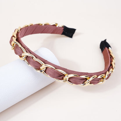 Cross-border new style headband women's European and American simple Baroque style head buckle metal lock chain wash face pressing headband hair cave