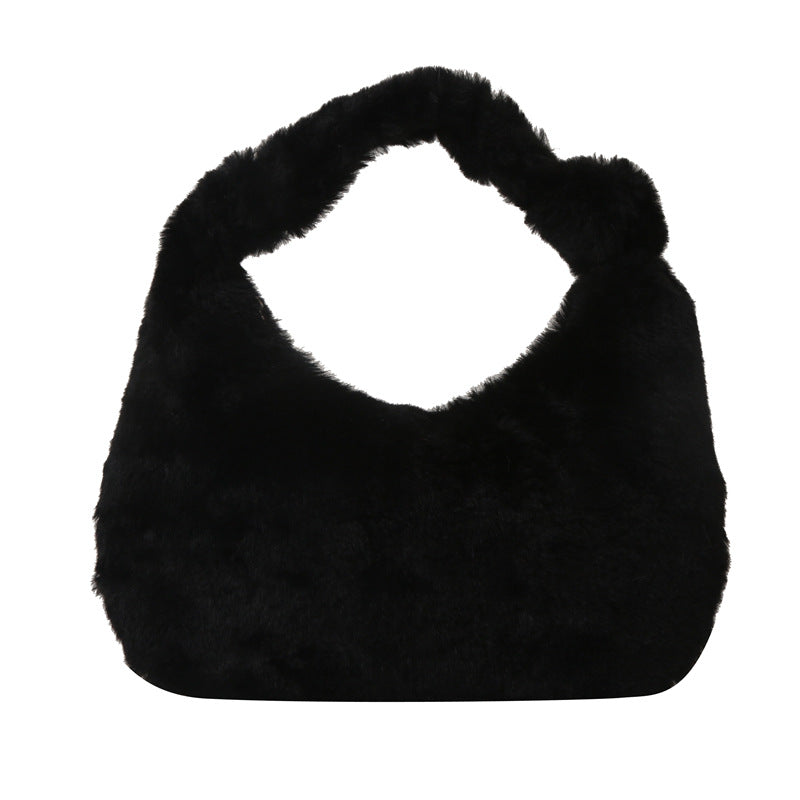 2024 autumn and winter new niche design stylish plush bag women's bag fashion hand-held furry bag hand-held small bag 