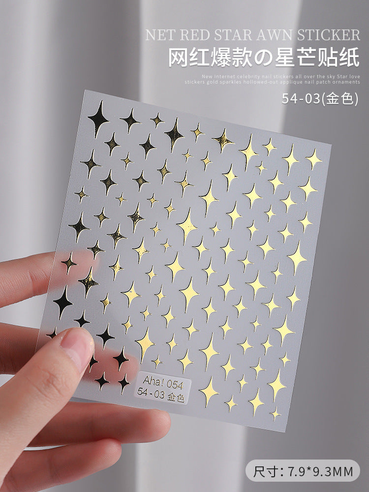 Cross-border network 3d nail art red star nail adhesive stickers gold star five-pointed star decoration crescent nail stickers