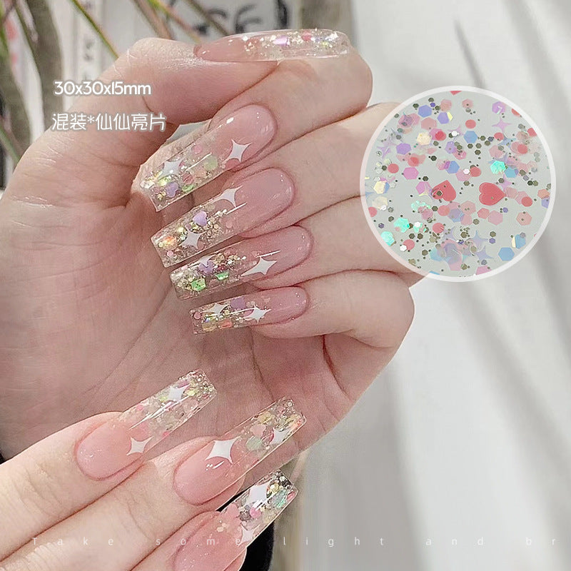 Nail art ultra-thin sequins Japanese style pink and blue love twinkling star sweetheart macaron color polka dot hexagonal sequins mixed